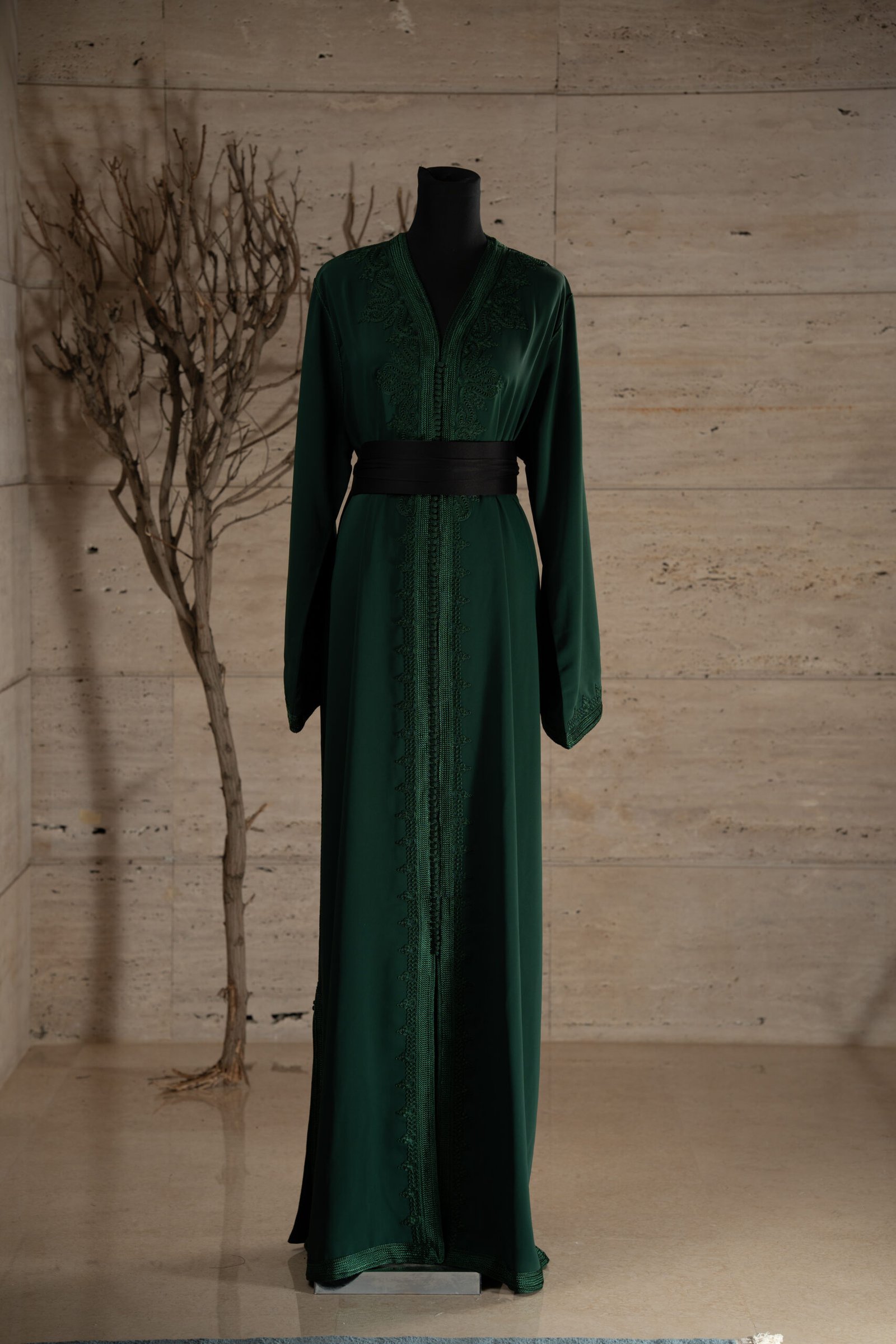 _AS10424 قفطان مغربي بلون أخضر غامج - Image 1