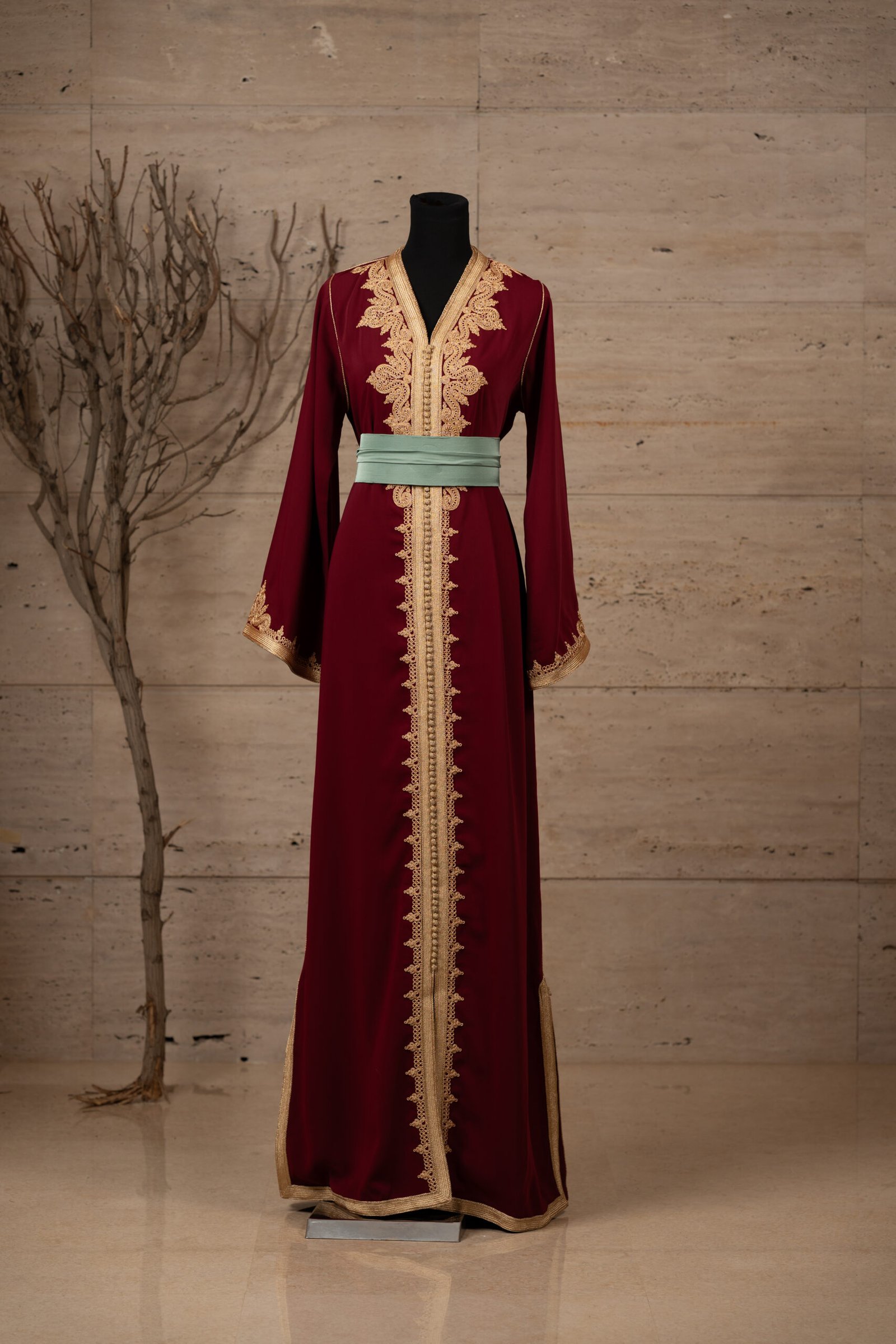 _AS10557 قفطان مغربي بلون أحمر عنابي - Image 1